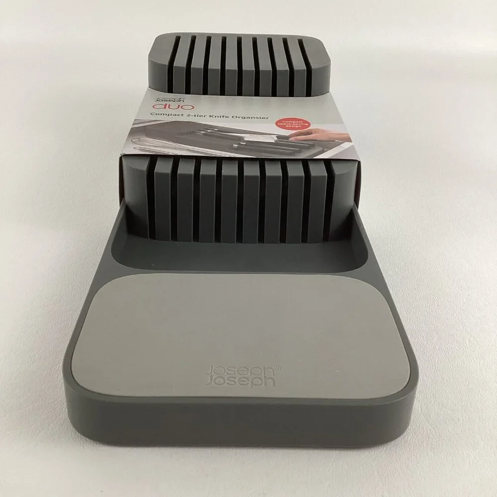 Joseph Joseph Duo Compact 2 Tier Knife Organizer Grey Space Saving Holder New